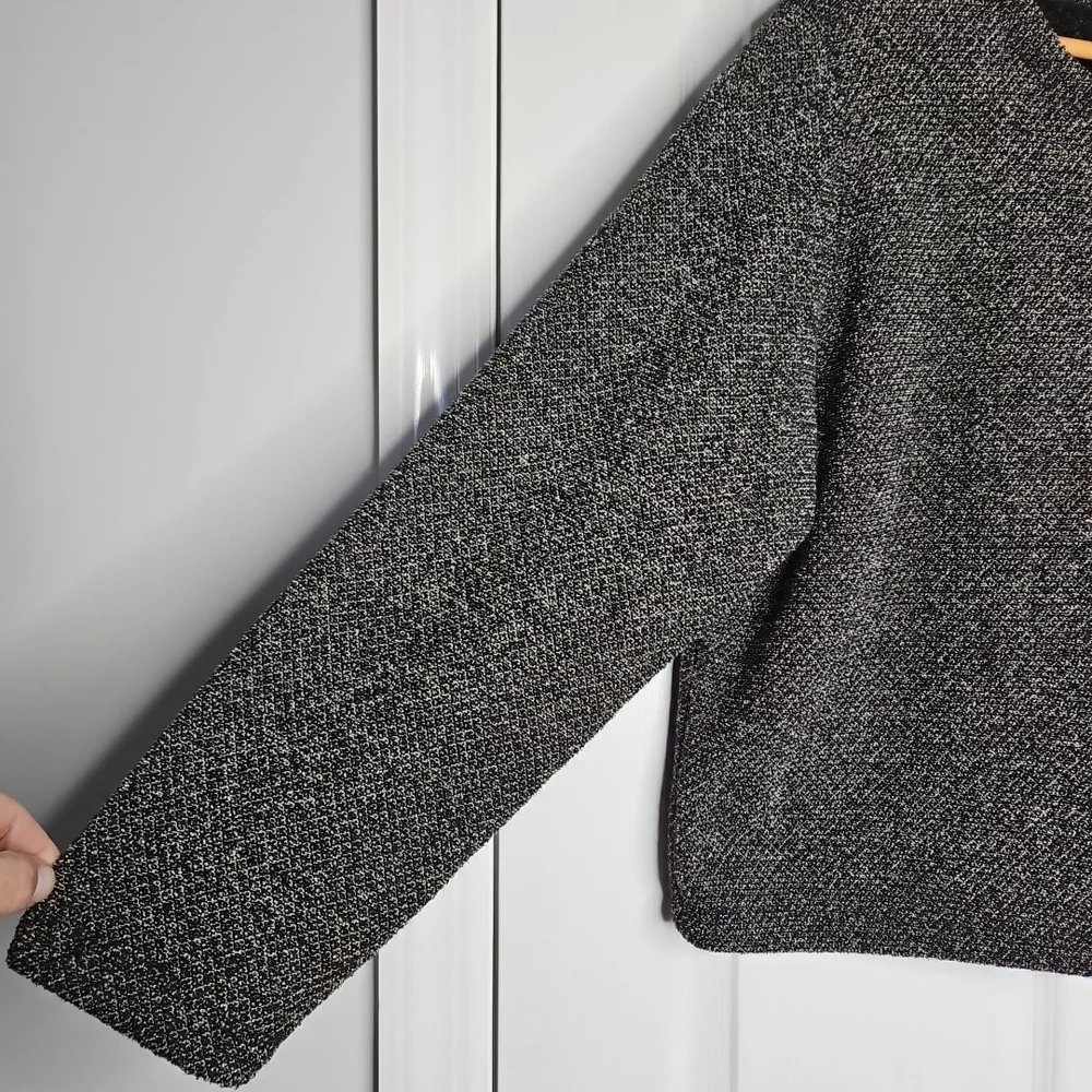 LL Bean Button Front Fleece Cardigan Sweater Jacket Size L Womens Black Tan Cozy - Picture 5 of 8